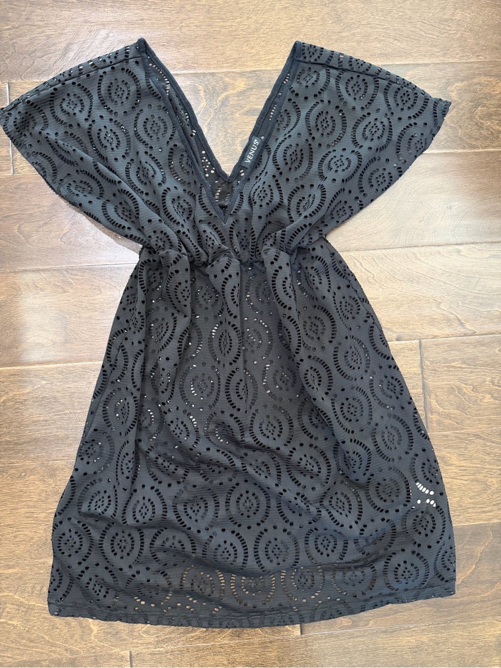 VENUS Black Eyelet V-Neck Swim Coverup
